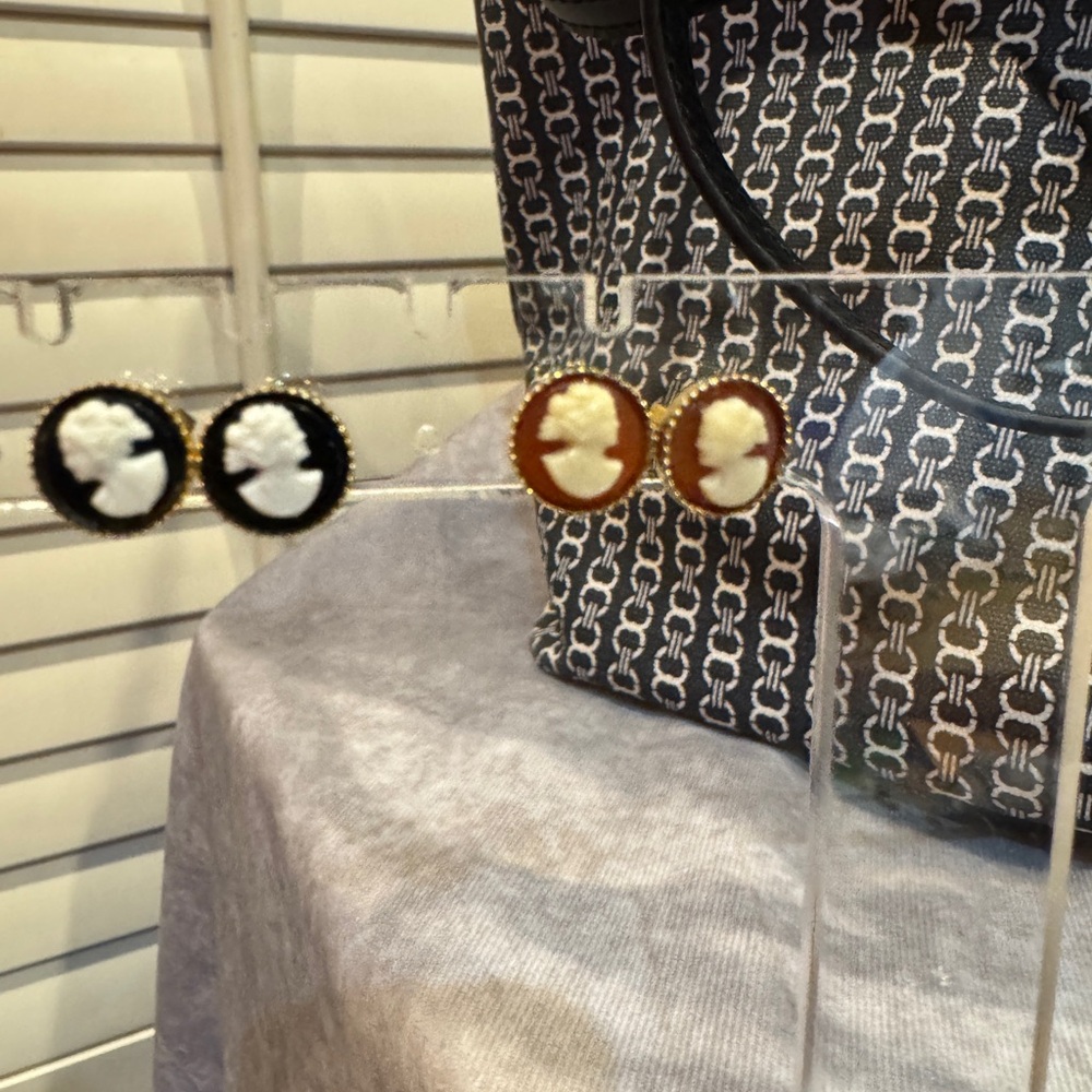 Vintage Classic Cameo Studβ Earrings - Black and Brown Set